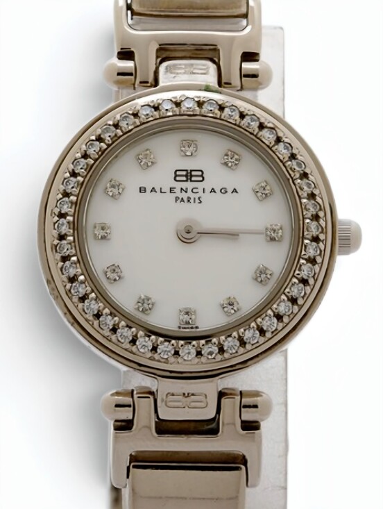 Balenciaga Accessories - Balenciaga Silver-Tone Crystal Bezel Watch with White Dial